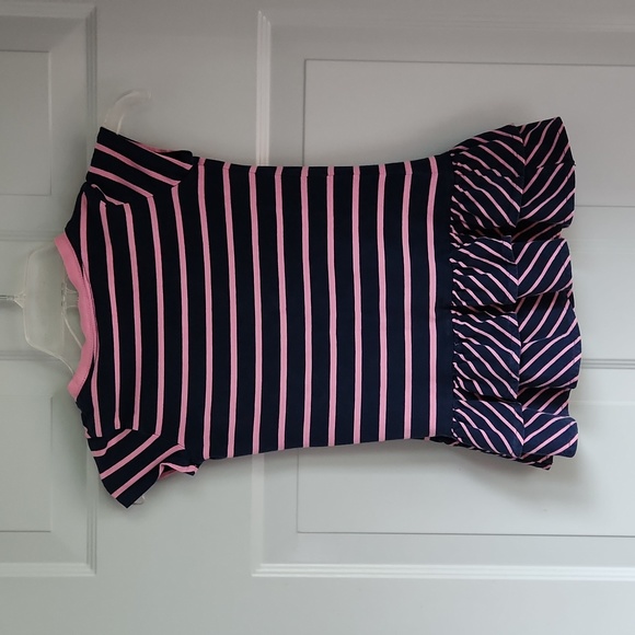 Ralph Lauren, Girl's, Dress,Sz 4/4T, Navy & Pink, Sh Sleeve w 2 Bottom Ruffles - Picture 6 of 8